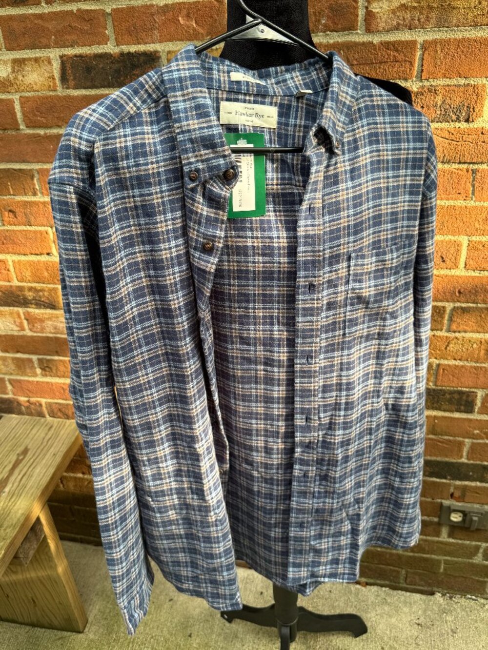 Hawker Rye Blue Plaid Stretch Flannel Button Front Shirt Men's L NWT